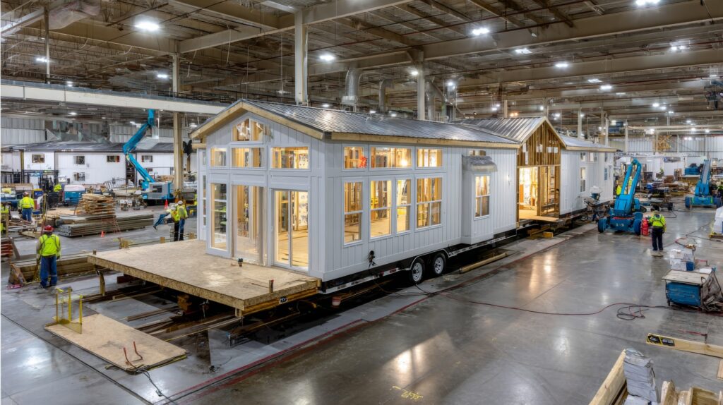modular home being built in a factory
