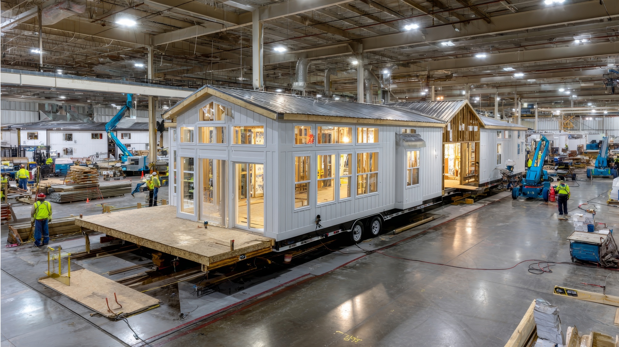 modular home being built in a factory