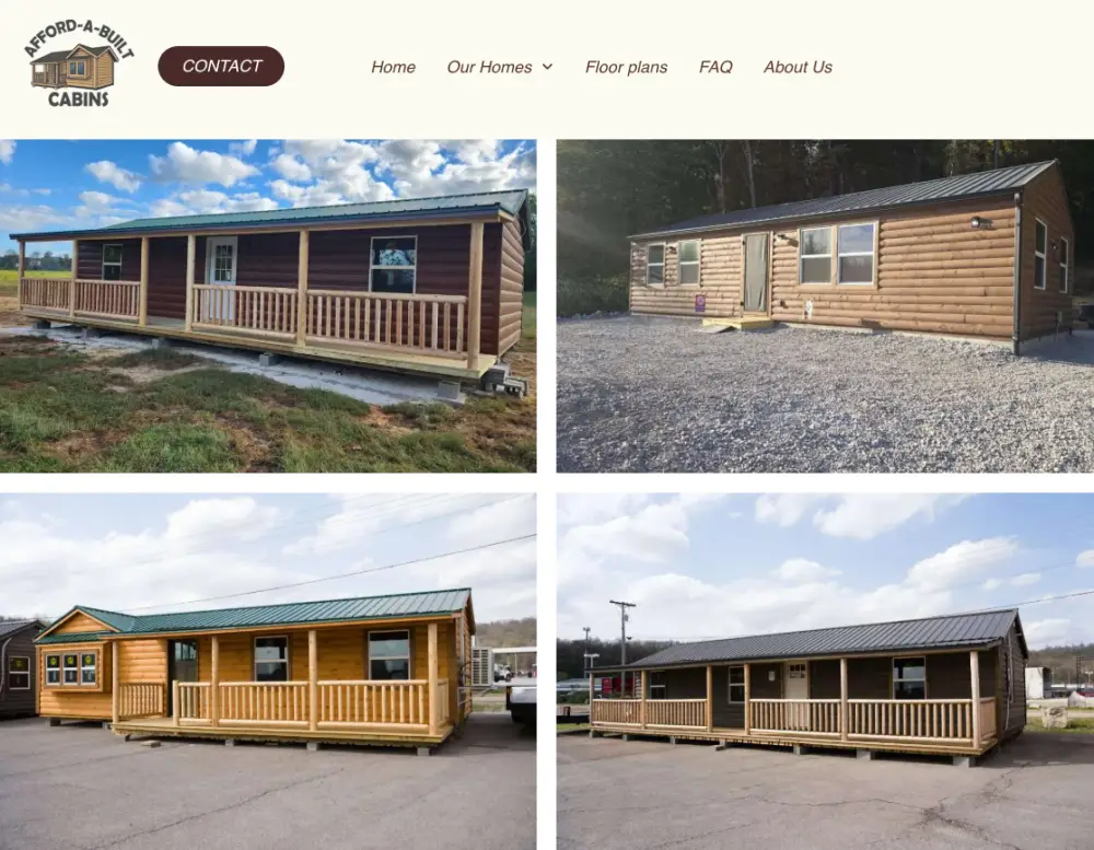Afford-A-Built Cabins homepage screenshot