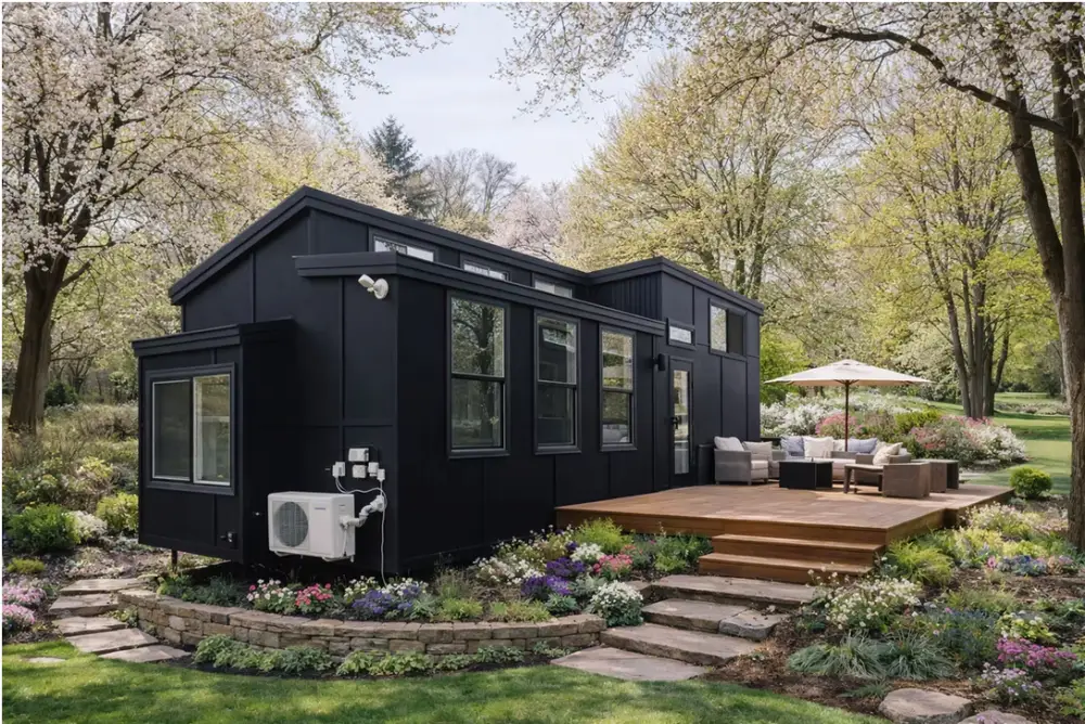 CATinyHouse - black exterior with deck