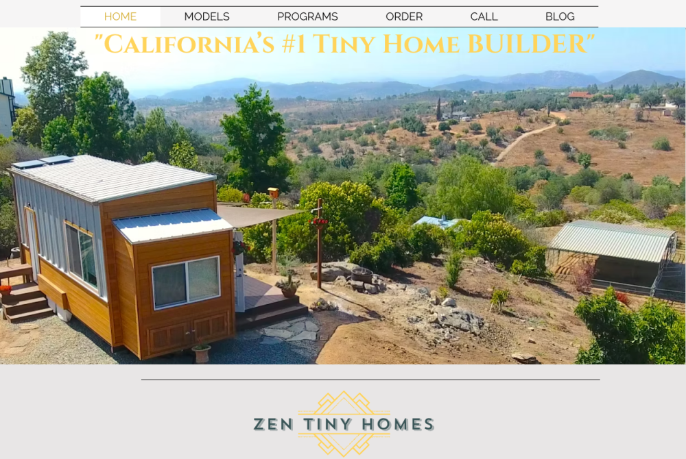 Zen Tiny Homes homepage screenshot