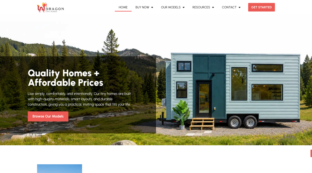Dragon Tiny Homes homepage screenshot