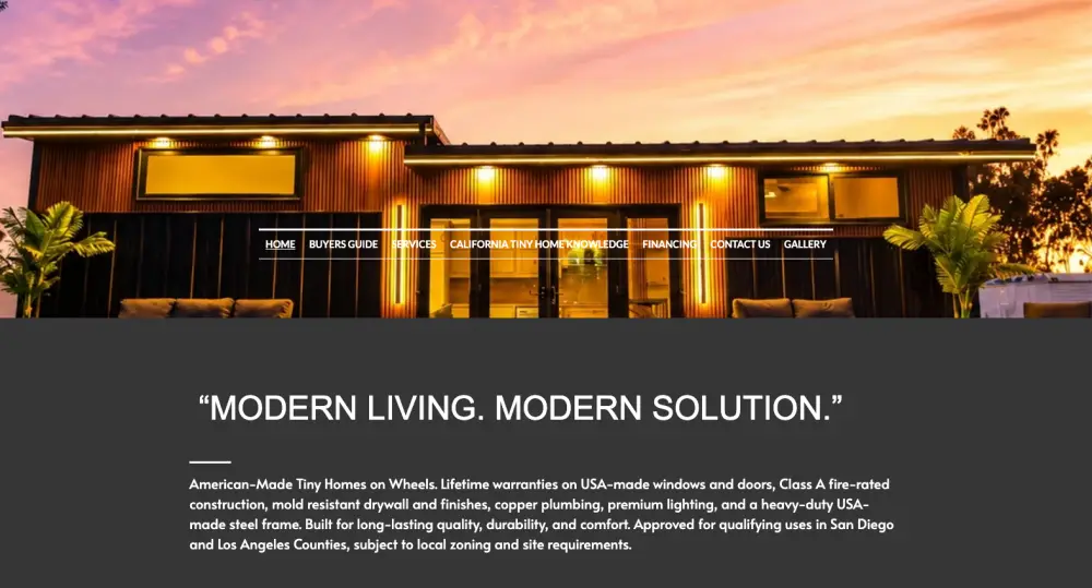 Tiny Home Associates homepage screenshot